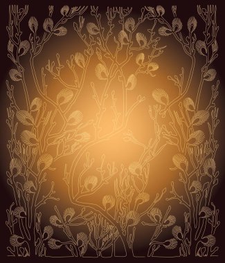 vektör arka plan bahar dalları - altın çizim ile