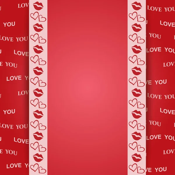Rode achtergrond met kus en harten - vector hou van je — Stockvector