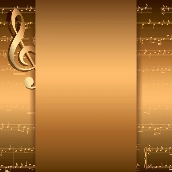 Donkere gouden achtergrond met muziek notes - vector muzikale flyer — Stockvector