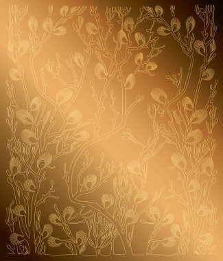 altın arka plan bahar dalları - vektör desen ile