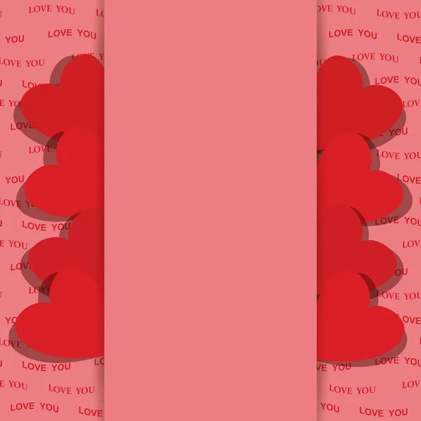 Fondo rosa para el día de San Valentín con corazones rojos - vector de amor — Vector de stock