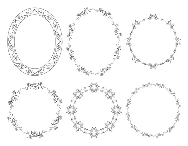 Ovali e rotonde cornici vettoriali floreali con fiori — Vettoriale Stock