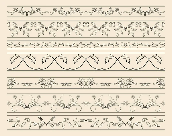 Bordes ornamentales florales - conjunto de decoraciones vectoriales — Archivo Imágenes Vectoriales