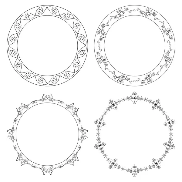 Floral ornament op decoratieve ronde frames - vector set — Stockvector