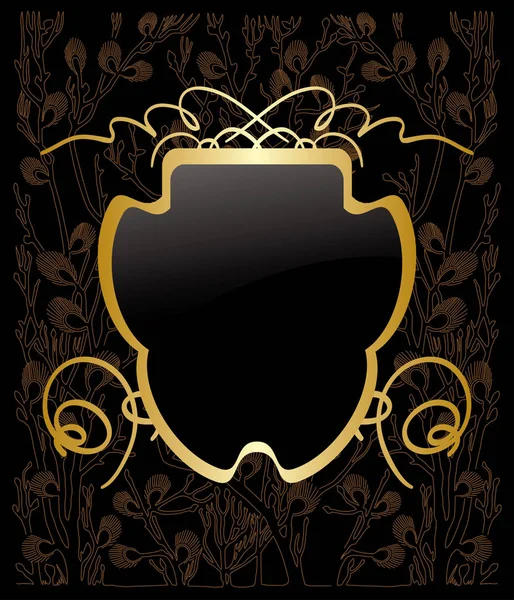Gold decorative frame on floral background - vector — Stock Vector