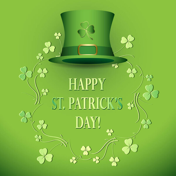 ярко-зеленый векторный фон с шляпой - День святого патрика
