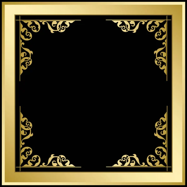 Quadratic frame with ornament - gold and black vector background — Stock Vector