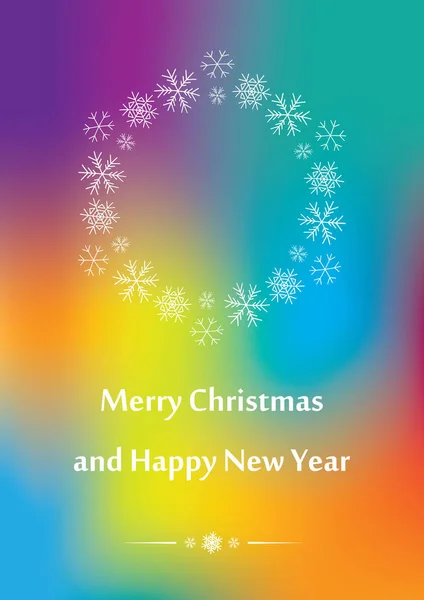 Copos de nieve decorativos blancos sobre fondo colorido - tarjeta de felicitación de Navidad vector — Archivo Imágenes Vectoriales