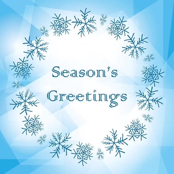 Flocos de neve decorativos no fundo poligonal azul claro vetor cartão de felicitações de Natal — Vetor de Stock