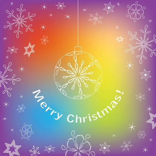 Blanco copos de nieve decorativos y bola sobre fondo colorido - tarjeta de felicitación de Navidad vector — Archivo Imágenes Vectoriales