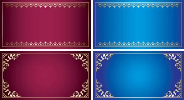Fondos púrpura y azul con marcos vintage de oro - vector — Vector de stock