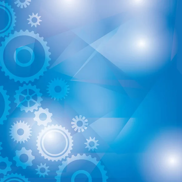 Blauer abstrakter Hintergrund mit transparenten Zahnrädern und Polygonen - Vektorillustration — Stockvektor
