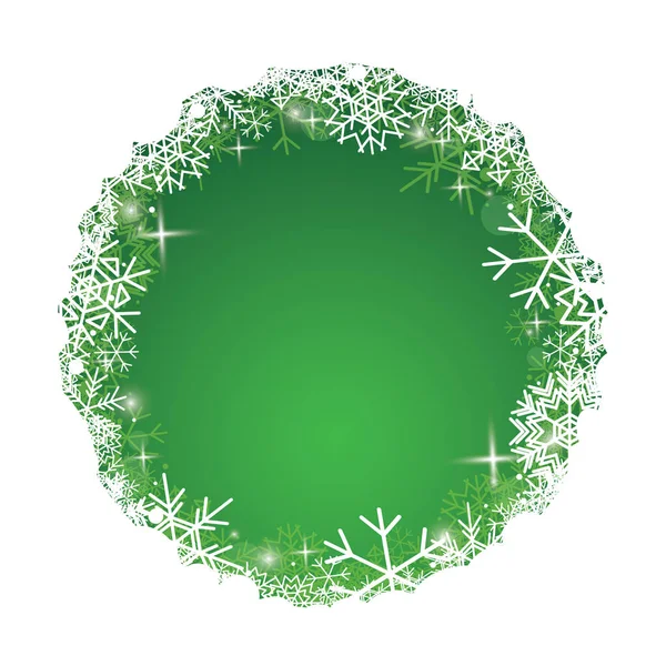 White and green vector background with decorative snowflakes in frame for christmas holidays — Stock Vector