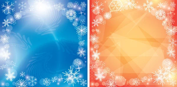 추상적 인 파란색 과 주황색 크리스마스 배경 과 눈송이 - 벡터 겨울 프레임 — 스톡 벡터