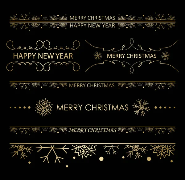 Éléments de design décoratifs avec flocons de neige pour les vacances de Noël - ensemble vectoriel doré — Image vectorielle