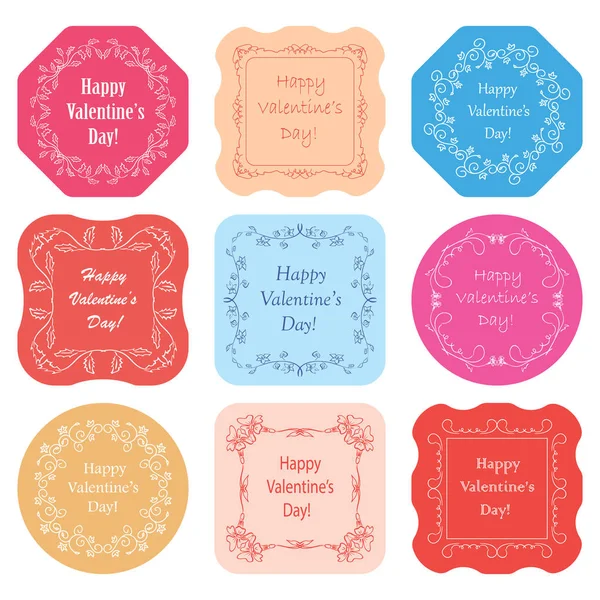 Conjunto de etiquetas de San Valentín vector con marcos florales - saludos para el día de San Valentín — Vector de stock