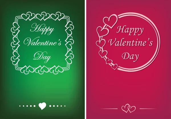 Green and pink valentine cards with vector hearts and greetings — 스톡 벡터