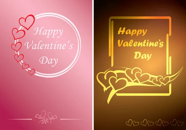 Rosy and gold valentine cards with vector hearts and greetings — 스톡 벡터