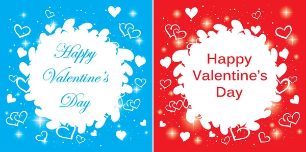 Blue and red valentine's cards with hearts and sparks - vector backgrounds — 스톡 벡터