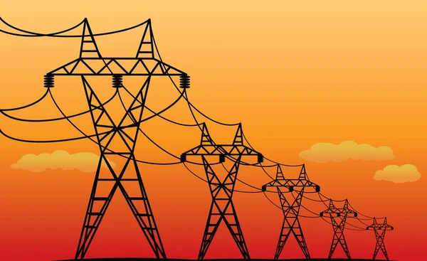 elektrik iletim hatları - vektör siyah siluetleri akşam