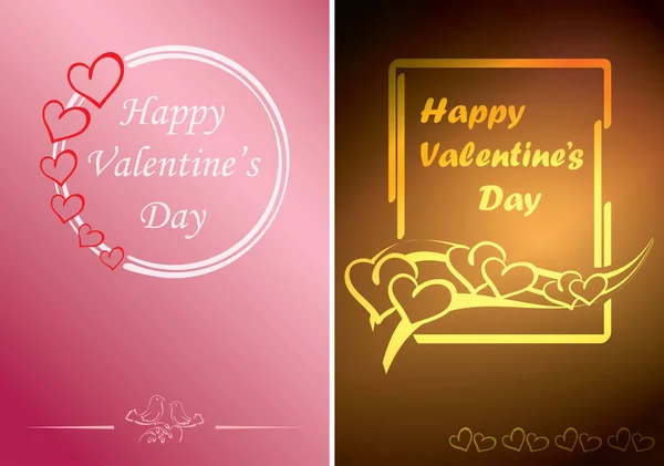 Cartões valentine rosados e dourados com corações vetoriais e saudações — Vetor de Stock