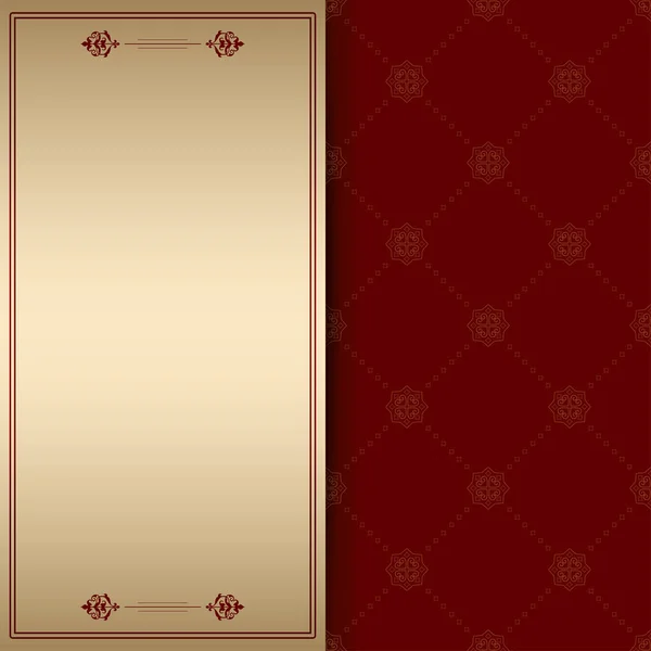 Золотистый Темно Красный Векторный Винтажный Фон Рамкой Ромбовым Орнаментом — стоковый вектор