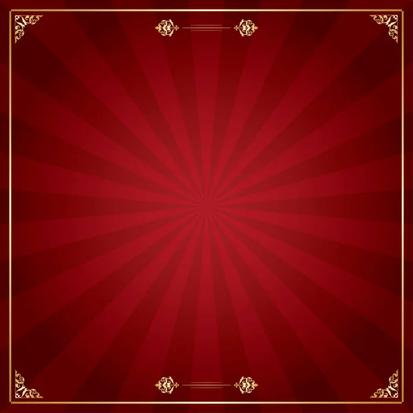 Bright Golden Frame Red Decorative Vector Background Rays — Stock Vector