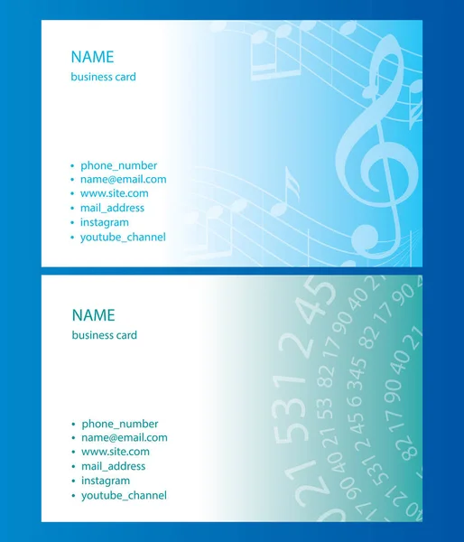 Light Blue Green Business Cards Music Notes Numbers Vector Illustration — Stock Vector
