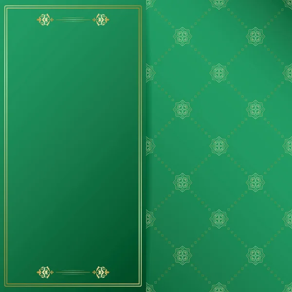 Зеленый Векторный Винтажный Фон Золотой Рамкой Орнаментом — стоковый вектор