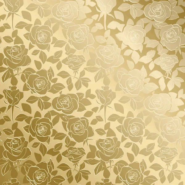 Patrón Dorado Decorativo Con Rosas Degradado Vector Fondo Floral — Archivo Imágenes Vectoriales