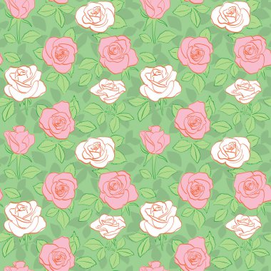 yeşil pürüzsüz desen - vektör parlak arkaplan beyaz ve kırmızı gül