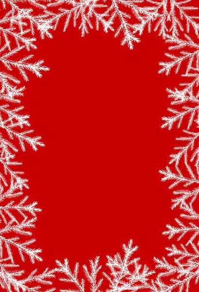 Tarjeta de Navidad vertical roja con árboles de Navidad alrededor de blanco, w — Vector de stock