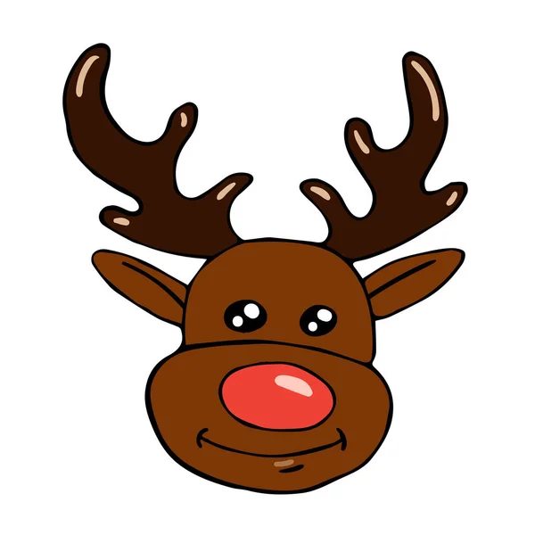 Doodle gaya Natal kepala rusa terisolasi di latar belakang putih - Stok Vektor