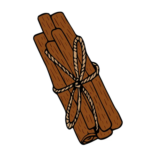 Ribbon kaneelstokjes, kruiden in doodle stijl geïsoleerd op wit — Stockvector
