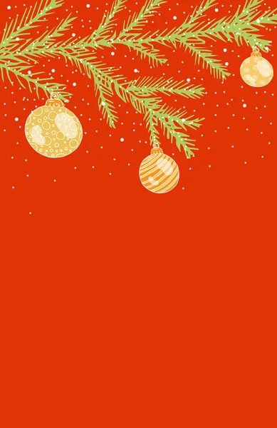 Weihnachtskarte, mit grünen Zweigen eines Weihnachtsbaums mit chr — Stockvektor
