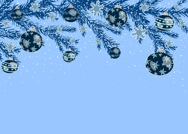 Οριζόντια Χριστούγεννα μπλε φόντο με ένα χριστουγεννιάτικο δέντρο και C — Διανυσματικό Αρχείο