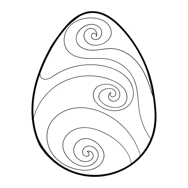 Huevo de Pascua con contorno de ornamento negro aislado sobre fondo blanco — Vector de stock