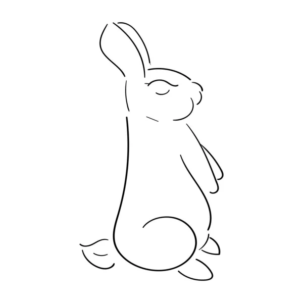 Line rabbit standing on its hind legs, black outline isolated on — ストックベクタ