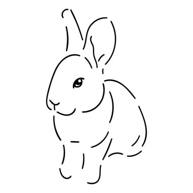 Beyaz arka planda izole edilmiş şirin siyah tavşan çizgisi.