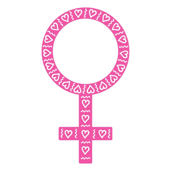 Female symbol, Venus mirror, pink in doodle style isolated on wh — Stock Vector