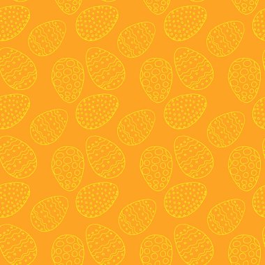 Pattern with easter eggs in doodle style on orange background, v