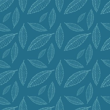 Mavi arkaplanda beyaz yapraklı vektör deseni.