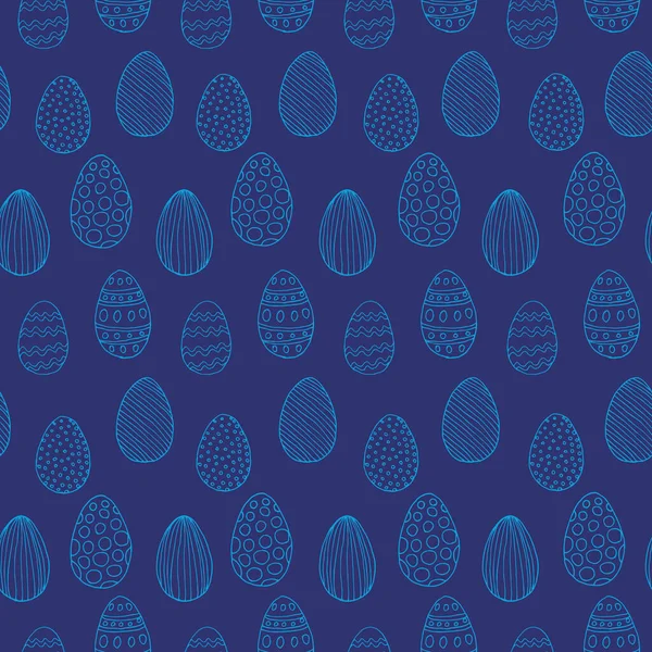 Patrón con huevos azules en estilo garabato sobre fondo azul oscuro , — Vector de stock