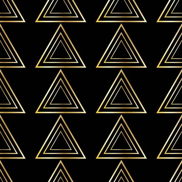 Trójkąty abstrakcyjny wzór geometryczny, złoty kolor na czarnym grzbiecie — Wektor stockowy