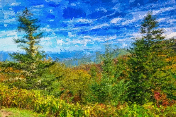 Pintura Impressionista Estilo Outono Nas Montanhas Apalaches Vista Longo Blue — Fotografia de Stock