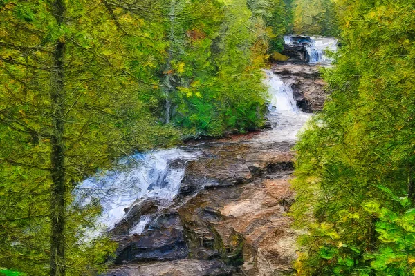 Impressionistisches Kunstwerk Eines Herbst Wasserfalls — Stockfoto