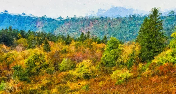 青い尾根に沿って見るアパラチア山脈の秋の印象的なスタイルの作品パークウェイ — ストック写真
