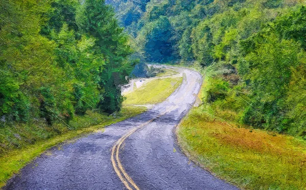 Impressionistische Stijl Roadway Artwork Meandering Autumn Appalachian Mountains Langs Blue — Stockfoto