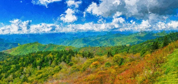 Impresionistický Styl Umělecká Díla Podzimu Appalačských Horách Vyhlídnutá Podél Blue — Stock fotografie