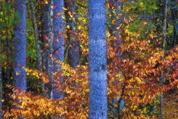 Estilo Impressionista Obra Arte Cores Outono Escondido Profundo Floresta Verde — Fotografia de Stock